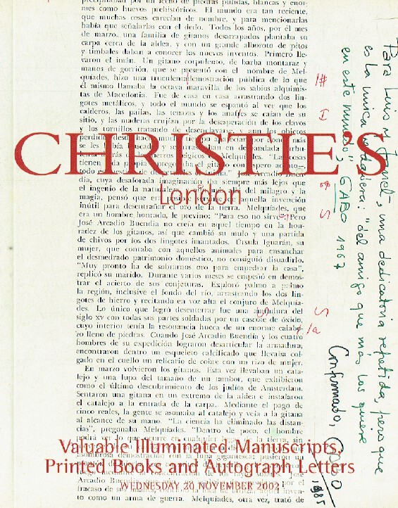Christies November 2002 Valuable Illuminated Manuscripts, Books (Digital only)