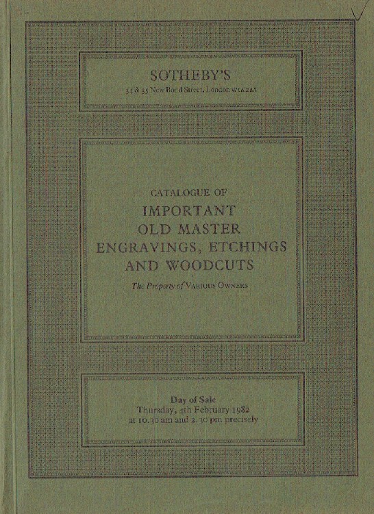 Sothebys February 1982 Important Old Master Engravings, Etchings and Woodcuts