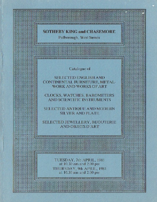 Sothebys April 1981 English & Continental Furniture, Clocks Watches, Silver etc.