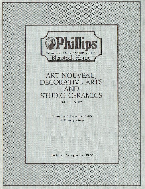 Phillips December 1986 Art Nouveau Decorative Arts, Studio Ceramics - Click Image to Close