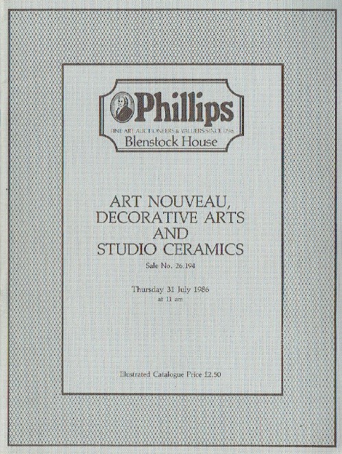 Phillips July 1986 Art Nouveau Decorative Arts, Studio Ceramics