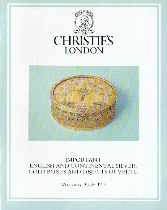 Christies July 1986 Important English & Continental Silver, Gold Boxes etc.,