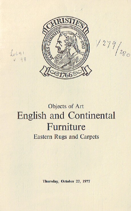 Christies October 1977 Objects of Art, English & Continental Furniture, Eastern
