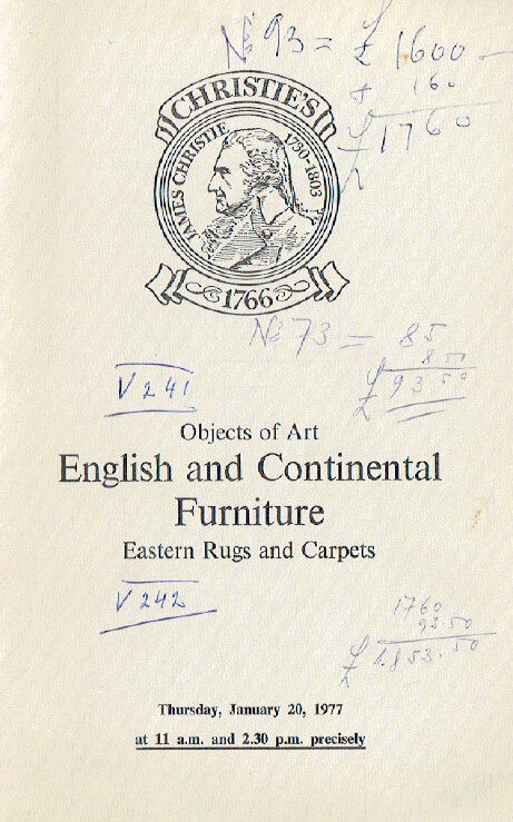 Christies January 1977 Objects of Art, English & Continental Furniture, Eastern