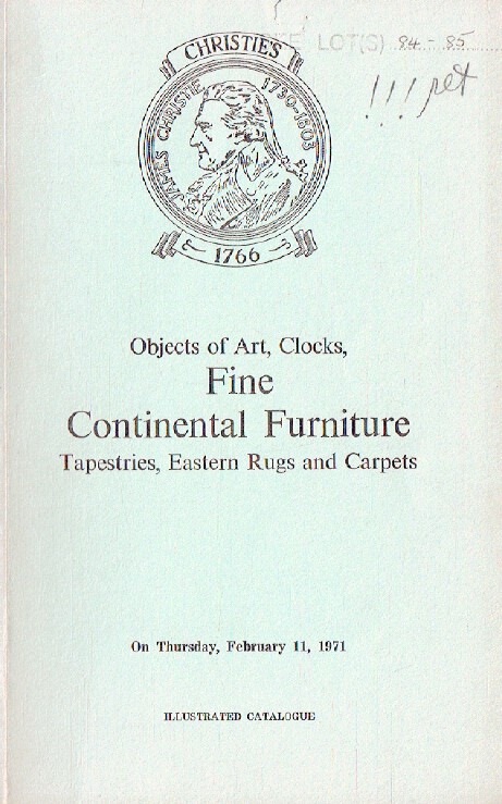 Christies February 1971 Objects of Art, Clocks, Fine Continental Furniture, Tape