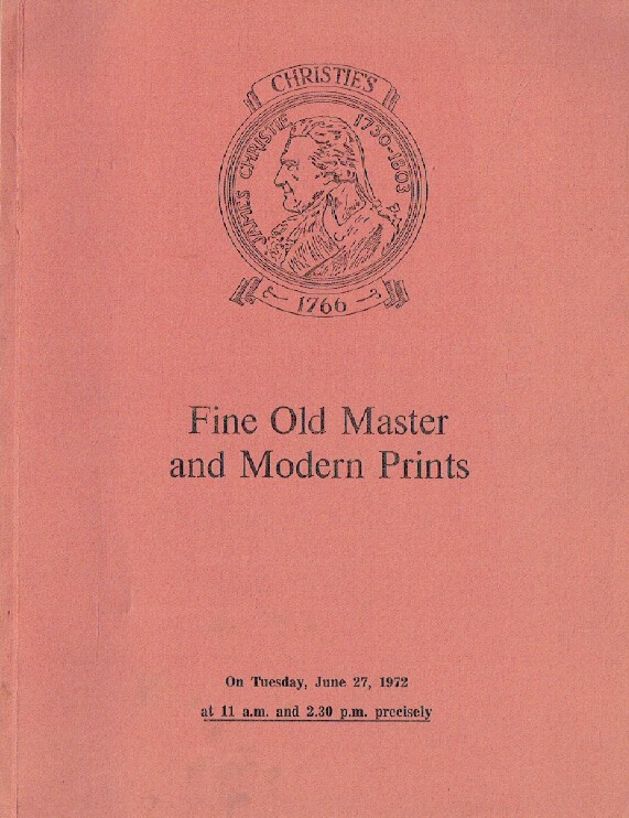 Christies June 1972 Fine Old Master & Modern Prints - Click Image to Close