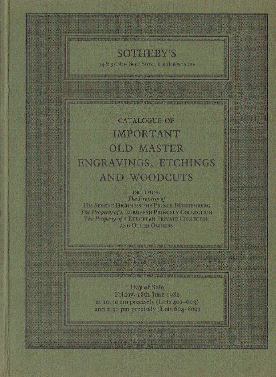 Sothebys June 1982 Important Old Master Engravings, Etchings and Woodcuts - Click Image to Close