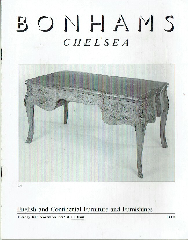 Bonhams November 1992 English & Continental Furniture and Furnishings