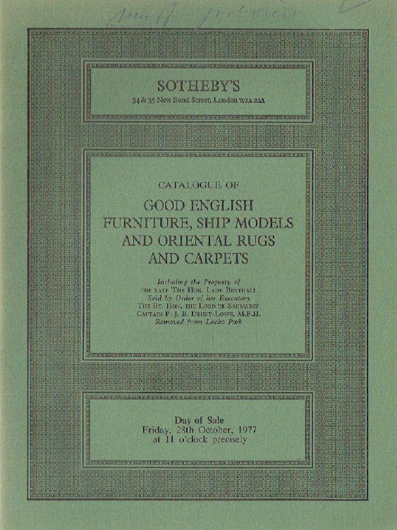 Sothebys October 1977 Good English Furniture, Ship Models & Oriental Rugs and Ca