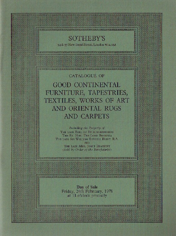 Sothebys February 1978 Good Continental Furniture, Tapestries, Textiles, WOA & O