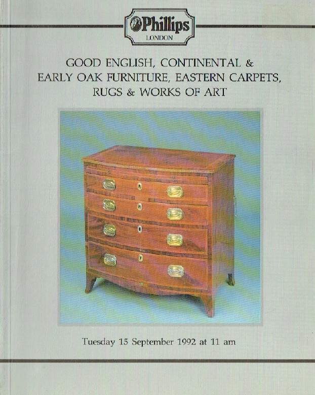 Phillips September 1992 Good English, Continental & Early Oak Furniture, Eastern - Click Image to Close