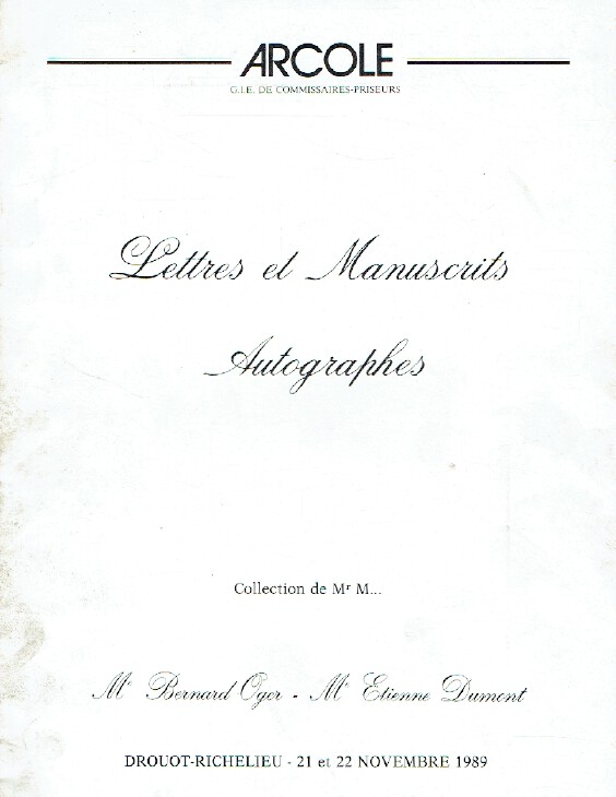 Arcole November 1989 Letters, Manuscripts & Autographs