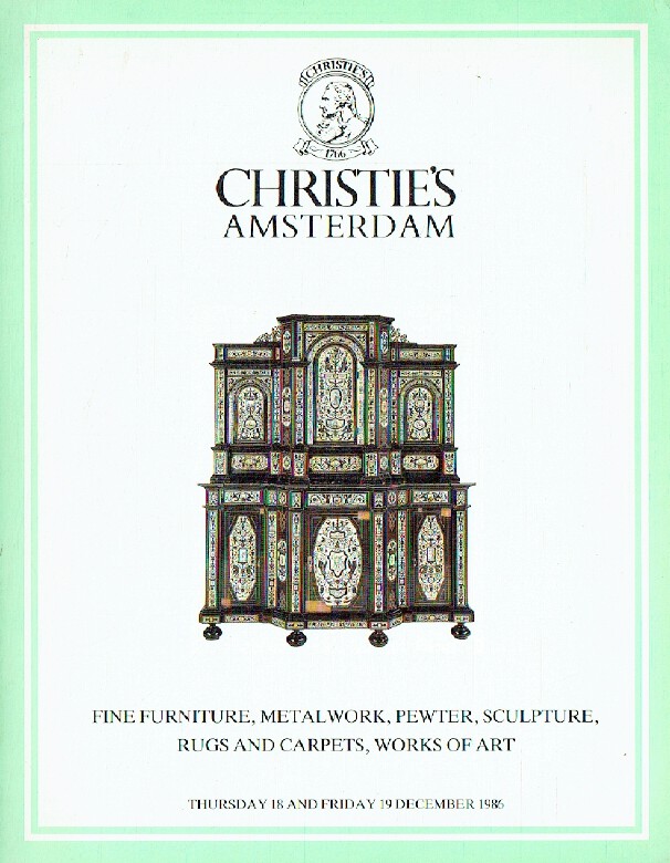Christies December 1986 Furniture, Metalwork, Pewter, Sculpture, Rugs & Carpets,
