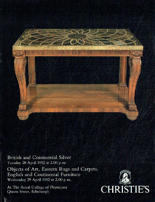 Christies April 1992 British & Continental Silver. Objects of Art, Eastern Rugs