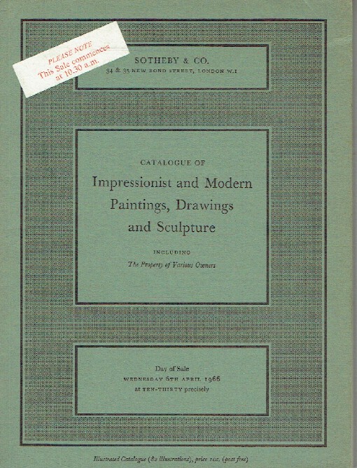 Sothebys April 1966 Impressionist & Modern Paintings, Drawings (Digital only)