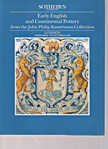 Sothebys 1992 Kassebaum Collection English & Continental Pottery - Click Image to Close