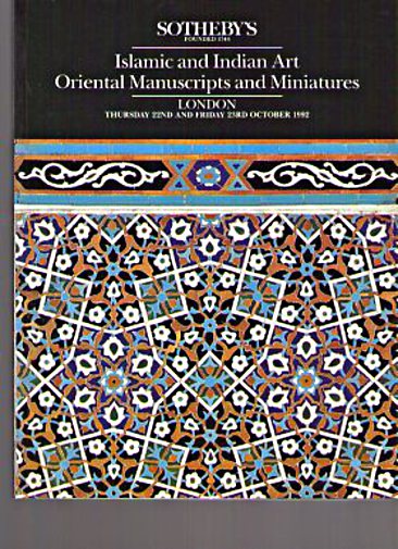 Sothebys 1992 Islamic & Indian Art Oriental Miniatures