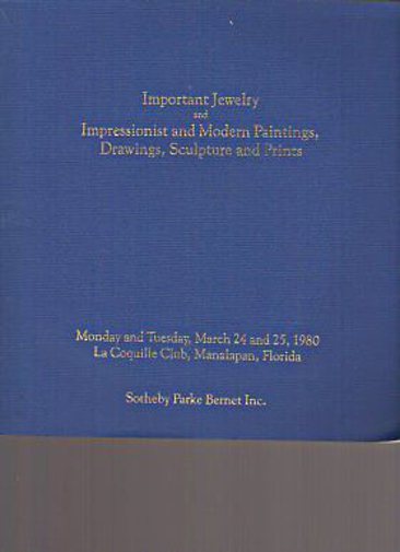 Sothebys 1980 Important Jewelry, Impressionist, Modern Paintings