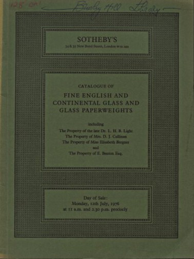 Sothebys 1976 Fine English & Continental Glass & Paperweights