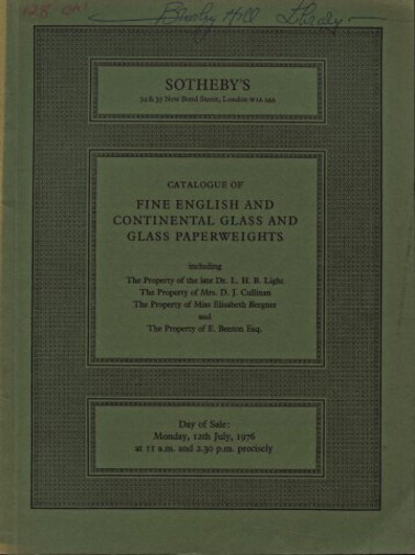 Sothebys 1976 Fine English & Continental Glass & Paperweights