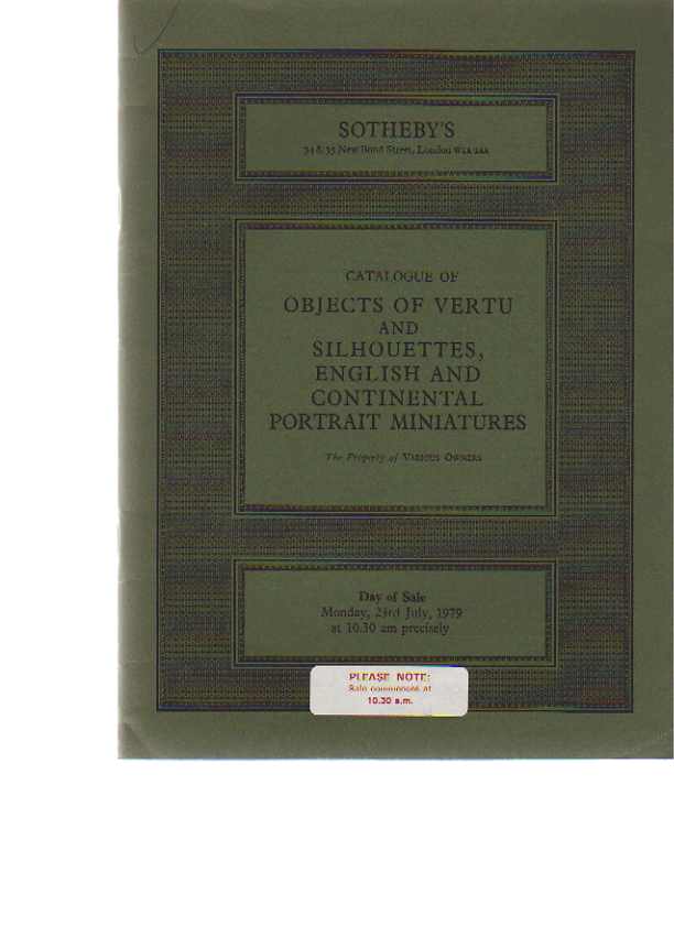 Sothebys 1979 Objects of Vertu, Silhouettes, Portrait Miniatures