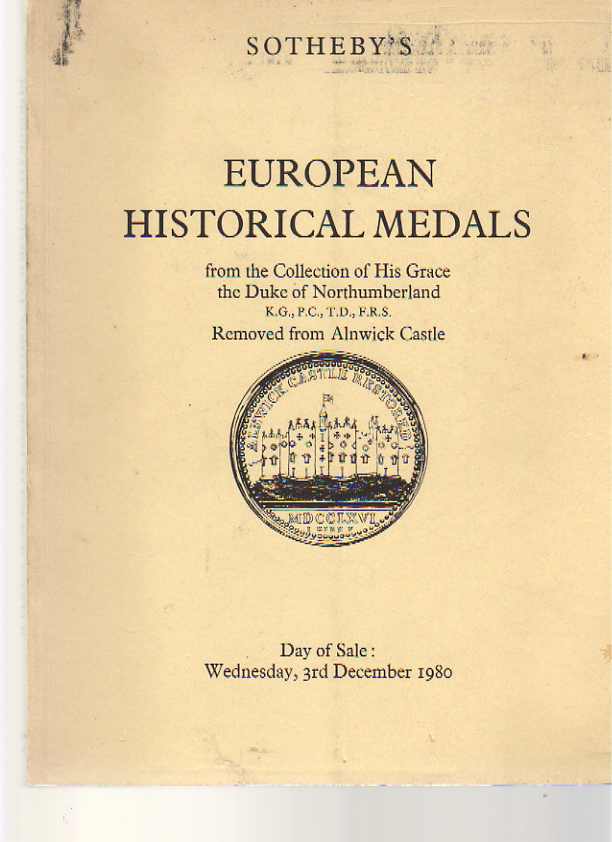 Sothebys 1980 European Historical Medals from Alnwick