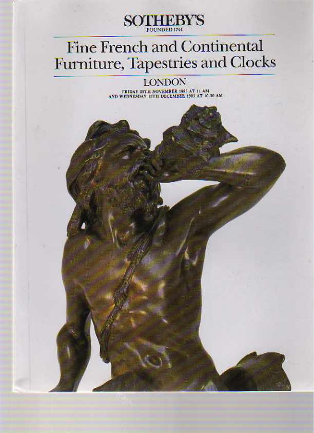 Sothebys 1985 Fine French & Continental Furniture, Clocks - Click Image to Close