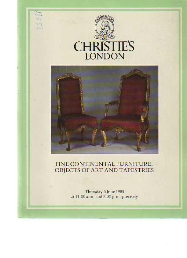Christies 1985 Continental Furniture Objects of Art Tapestries