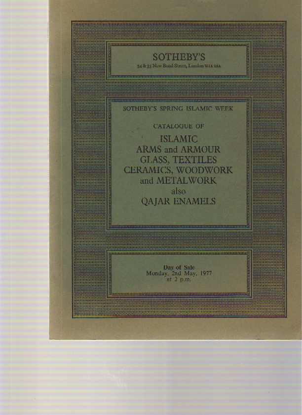 Sothebys 1977 Islamic Arms & Armour, Qajar Enamels, Ceramics