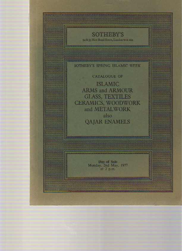 Sothebys 1977 Islamic Arms & Armour, Qajar Enamels, Ceramics - Click Image to Close