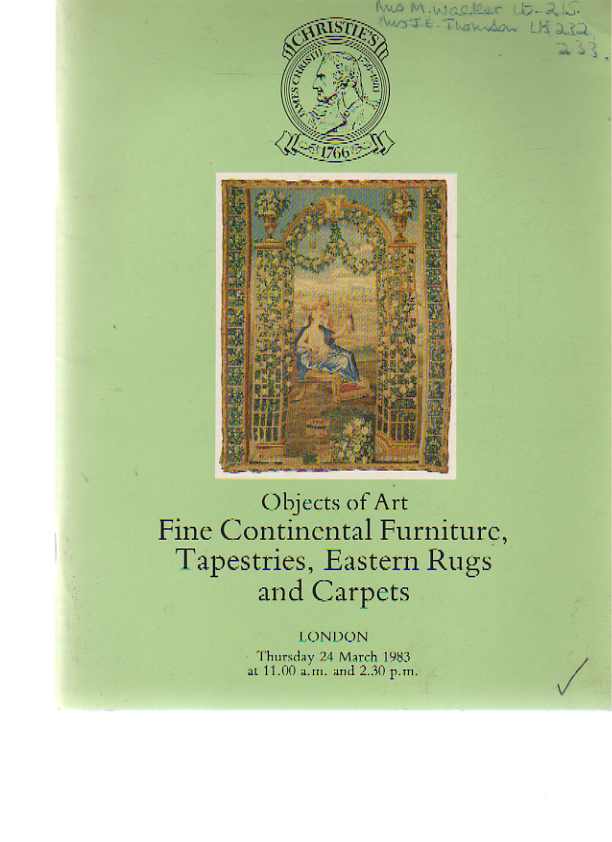 Christies 1983 Continental Furniture, Tapestries, Rugs & Carpets - Click Image to Close