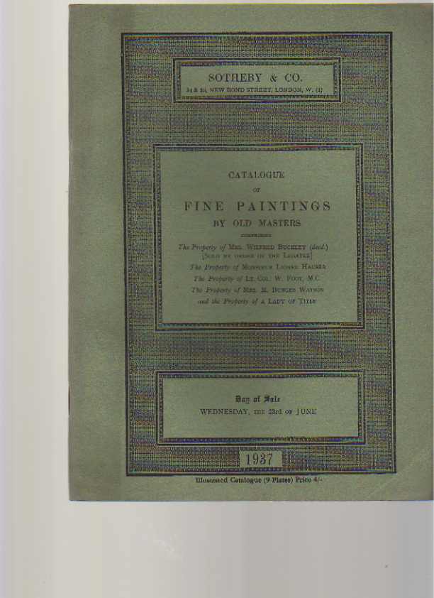 Sothebys 1937 Fine Paintings by Old Masters (Digital only)