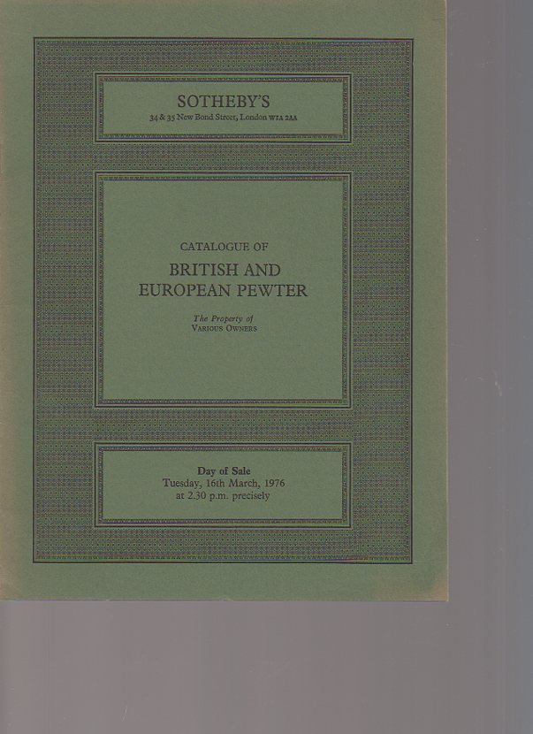 Sothebys 1976 British and European Pewter