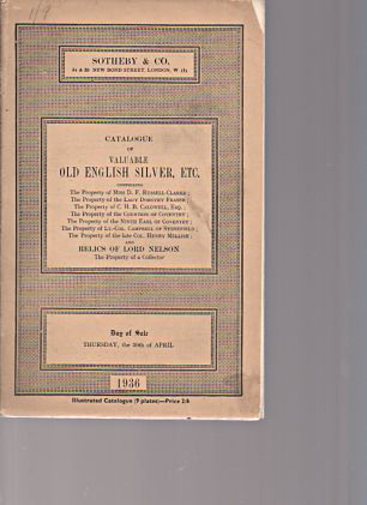 Sothebys April 1936 English Silver, Lord Nelson relics (Digital only)