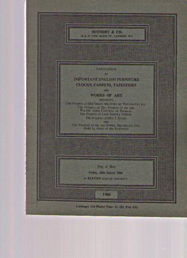 Sothebys 1966 Important English Furniture, Clocks, Carpets