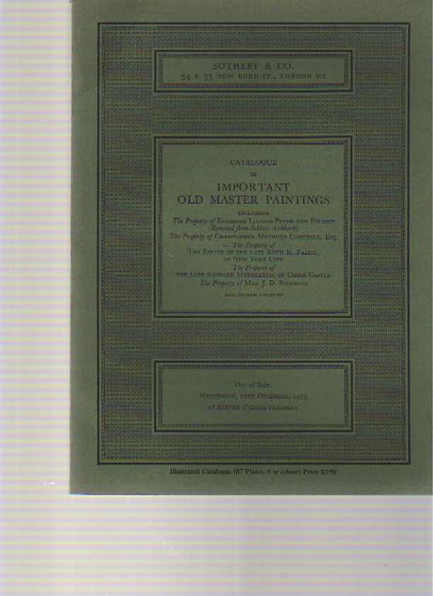 Sothebys December 1973 Important Old Master Paintings