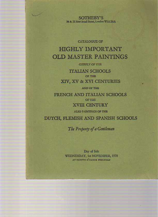 Sothebys 1978 Highly Important Old Master Paintings (Digital only)
