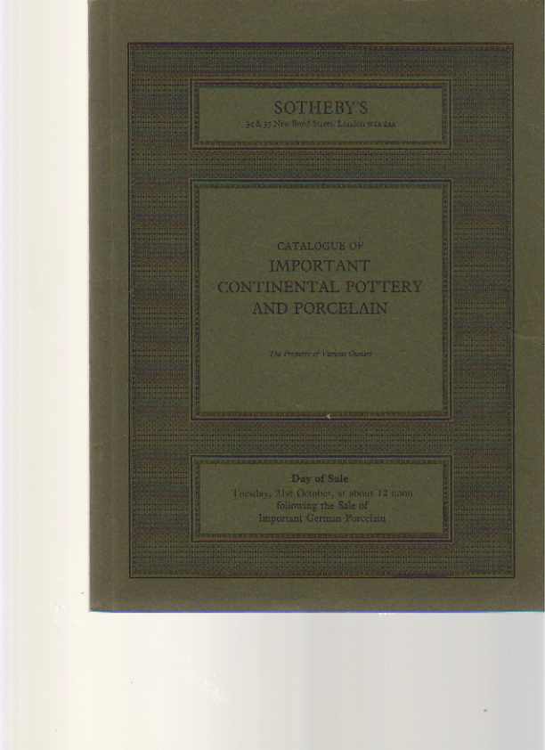 Sothebys 1980 Important Continental Pottery, Porcelain