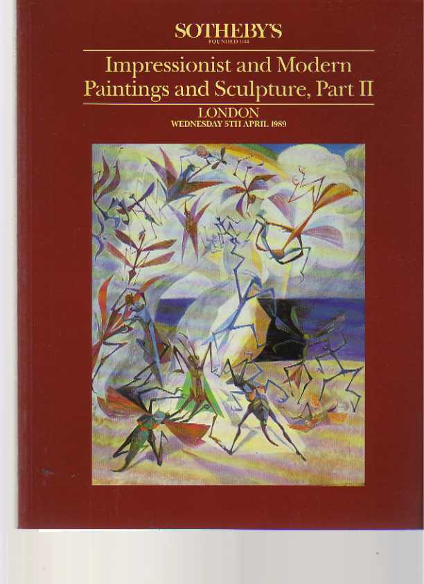 Sothebys April 1989 Impressionist, Modern Paintings, Sculpture Part II - Click Image to Close