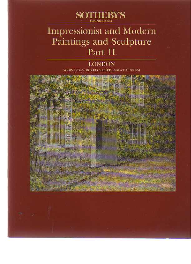 Sothebys December 1986 Impressionist & Modern Paintings & Sculpture Part II