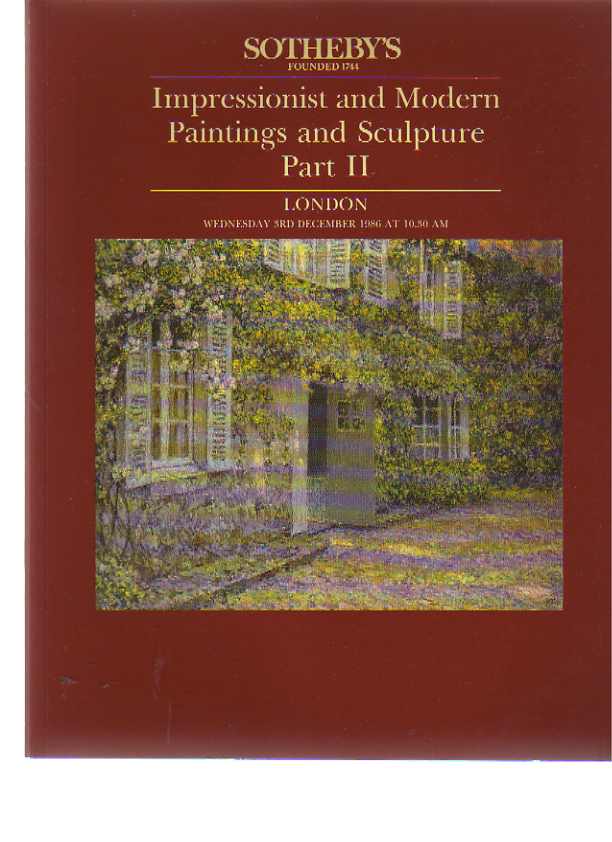 Sothebys December 1986 Impressionist & Modern Paintings & Sculpture