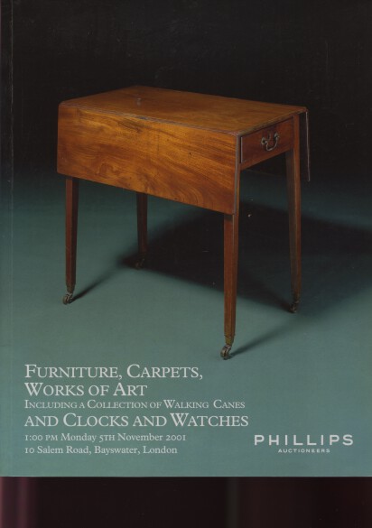 Phillips 2001 Furniture, Collection of Walking Canes, Clocks