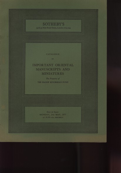 Sothebys 1977 Important Oriental Manuscripts & Miniatures