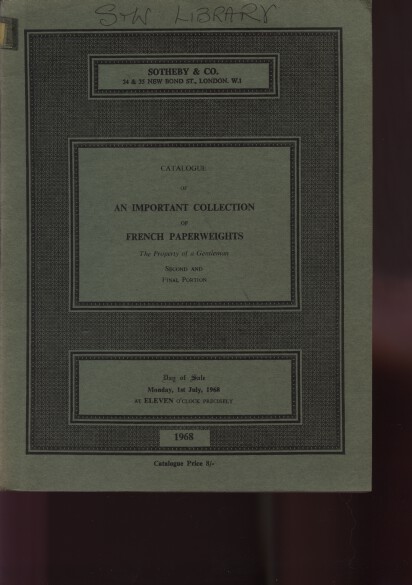 Sothebys July 1968 Important Collection of French Paperweights (Digital only)