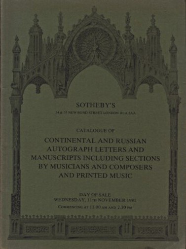 Sothebys 1981 Continental & Russian Letters & Manuscripts - Click Image to Close