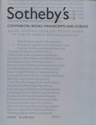 Sothebys 2004 Continental Books, Manuscripts and Science