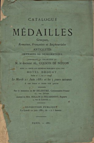 Drouot 1881 Noyon Collection of Medals & Coins