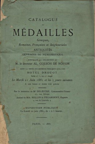 Drouot 1881 Noyon Collection of Medals & Coins - Click Image to Close