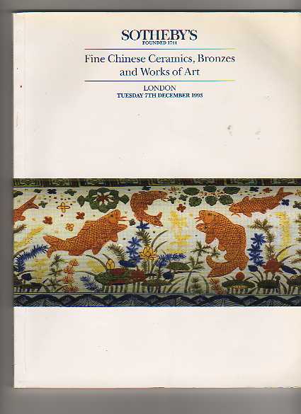 Sothebys 1993 Fine Chinese Ceramics, Bronzes Works Art (Digital only)