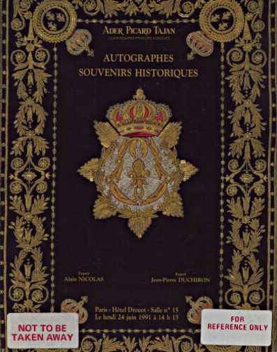 Tajan 1991 Autograph Documents, Armes, Important Souvenirs